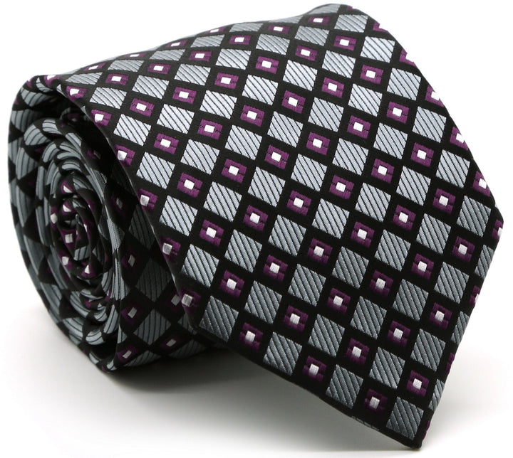 Mens Dads Classic Grey Geometric Pattern Business Casual Necktie &amp; Hanky Set E-6 - FHYINC best men&