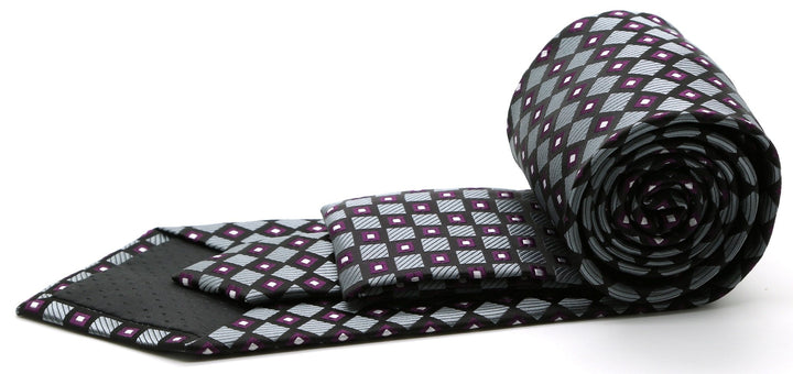 Mens Dads Classic Grey Geometric Pattern Business Casual Necktie &amp; Hanky Set E-6 - FHYINC best men&