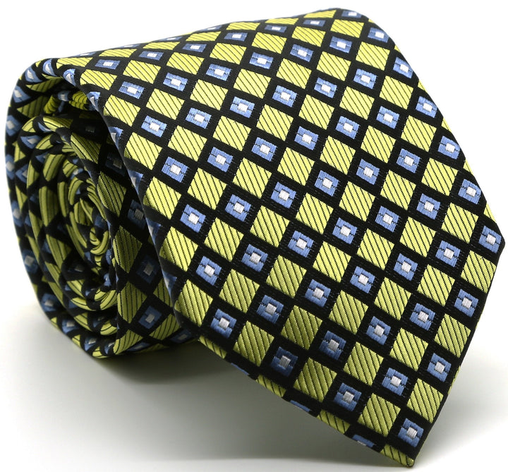 Mens Dads Classic Green Geometric Pattern Business Casual Necktie &amp; Hanky Set E-9 - FHYINC best men&