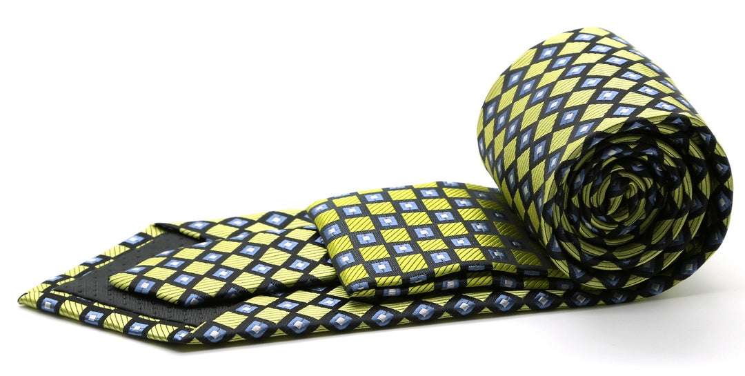 Mens Dads Classic Green Geometric Pattern Business Casual Necktie &amp; Hanky Set E-9 - FHYINC best men&
