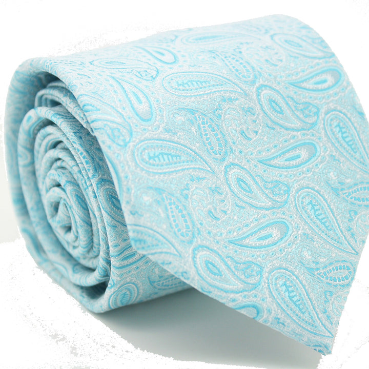 Mens Dads Classic Blue Paisley Pattern Business Casual Necktie &amp; Hanky Set E-1 - FHYINC best men&
