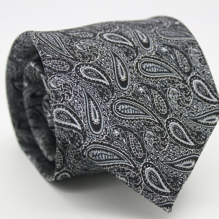 Mens Dads Classic Black Paisley Pattern Business Casual Necktie &amp; Hanky Set EF-2 - FHYINC best men&