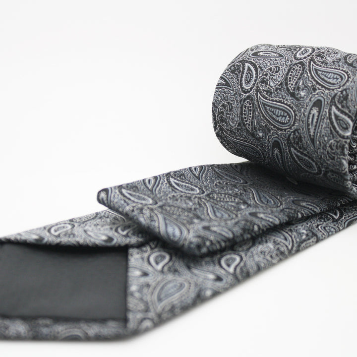 Mens Dads Classic Black Paisley Pattern Business Casual Necktie &amp; Hanky Set EF-2 - FHYINC best men&