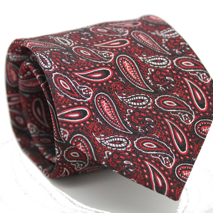 Mens Dads Classic Red Paisley Pattern Business Casual Necktie &amp; Hanky Set EF-3 - FHYINC best men&
