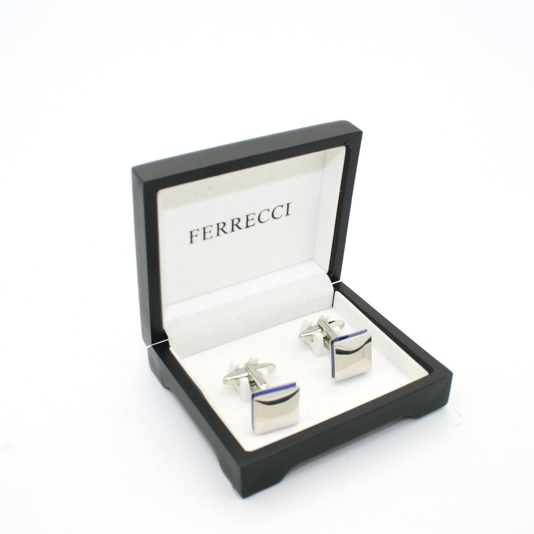 Silvertone Blue Lining Cuff Links With Jewelry Box - FHYINC