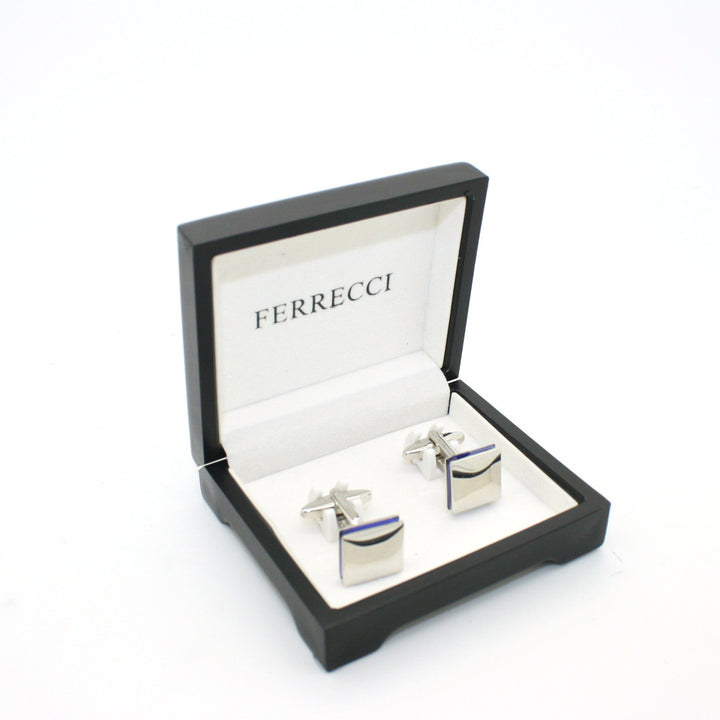 Silvertone Blue Lining Cuff Links With Jewelry Box - FHYINC