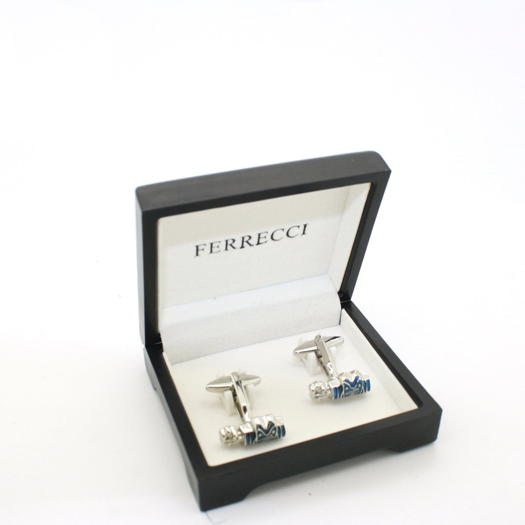 Silvertone Blue Wave Cuff Links With Jewelry Box - FHYINC