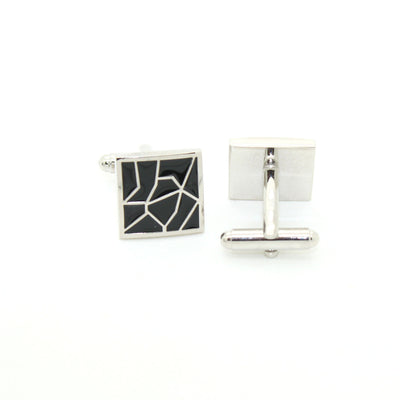 Silvertone Black Crackle Cuff Links With Jewelry Box - FHYINC