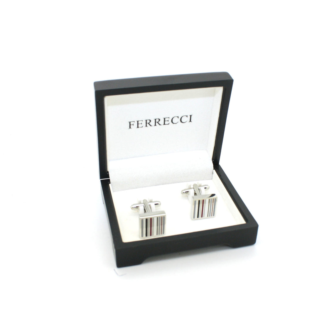 Silvertone Stripe Cuff Links With Jewelry Box - FHYINC