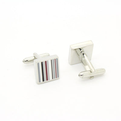 Silvertone Stripe Cuff Links With Jewelry Box - FHYINC