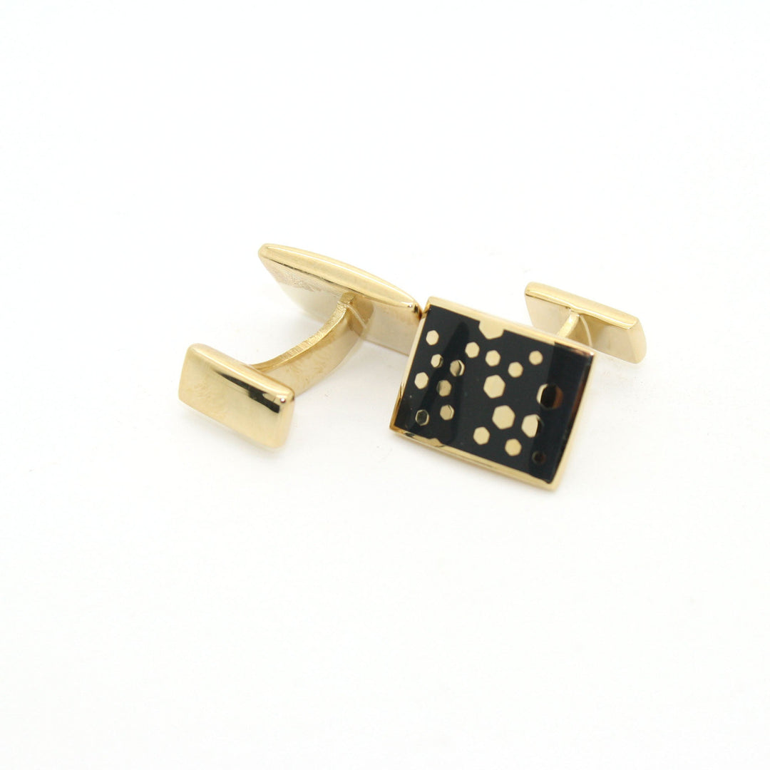 Goldtone Black Dot Design Cuff Links With Jewelry Box - FHYINC