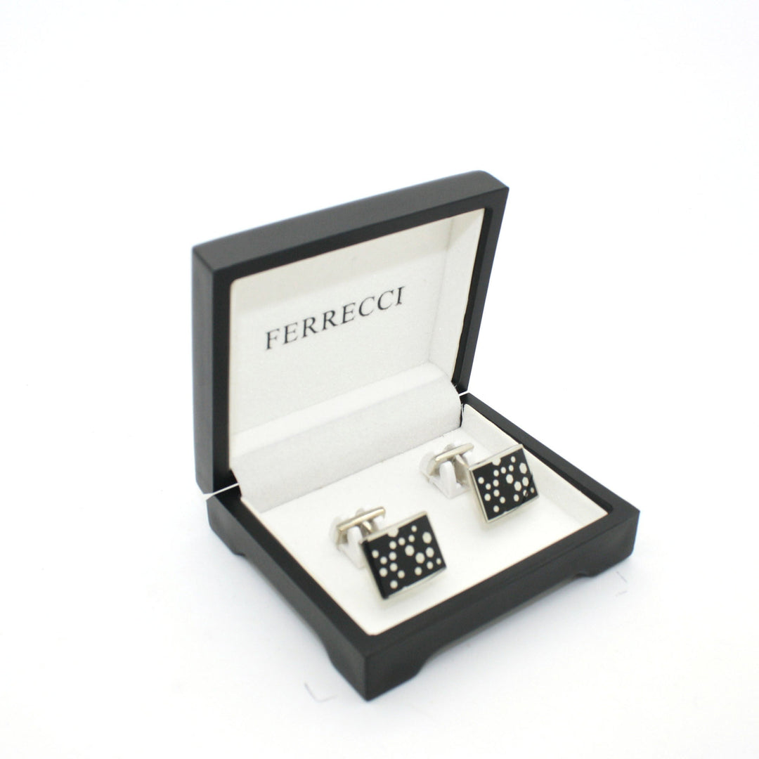 Silvertone Black Dot Design Cuff Links With Jewelry Box - FHYINC