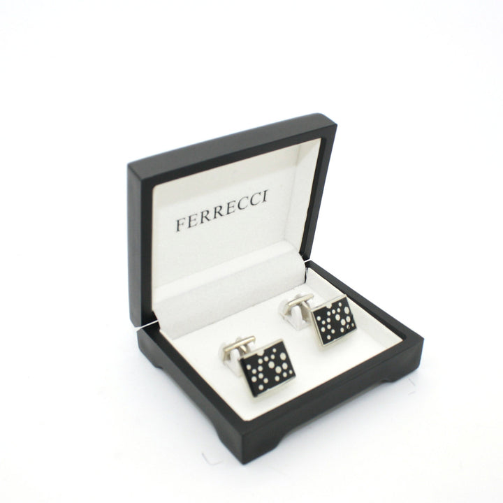Silvertone Black Dot Design Cuff Links With Jewelry Box - FHYINC
