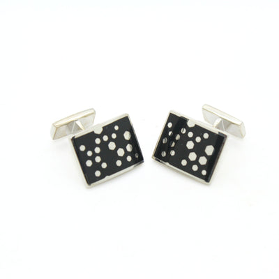 Silvertone Black Dot Design Cuff Links With Jewelry Box - FHYINC