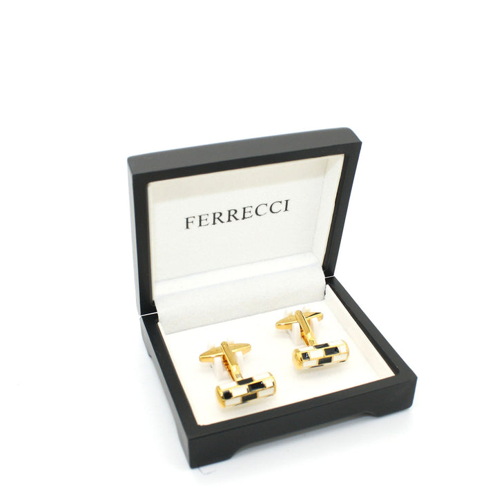 Goldtone Black &amp; White Cuff Links With Jewelry Box - FHYINC
