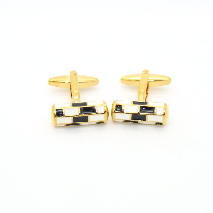 Goldtone Black &amp; White Cuff Links With Jewelry Box - FHYINC