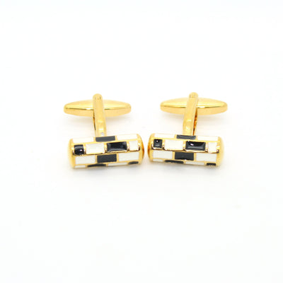Goldtone Black & White Cuff Links With Jewelry Box - FHYINC