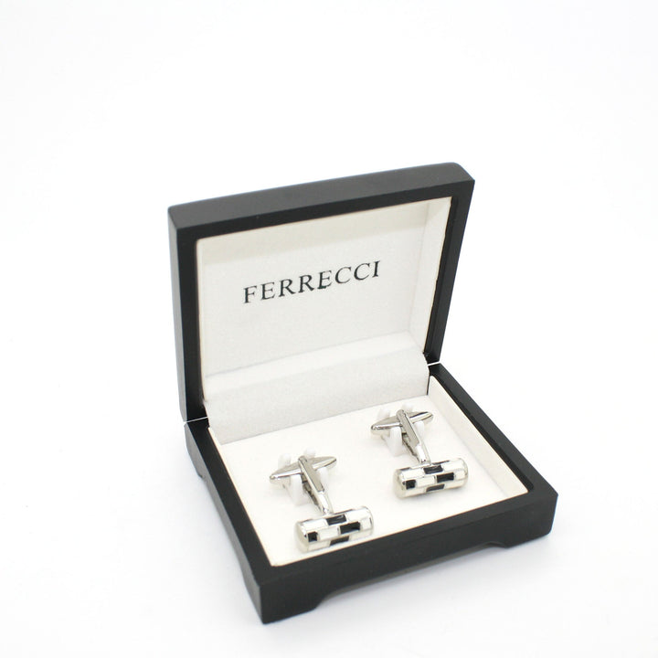 Silvertone Black &amp; White Cuff Links With Jewelry Box - FHYINC