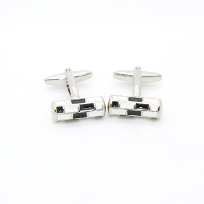 Silvertone Black & White Cuff Links With Jewelry Box - FHYINC