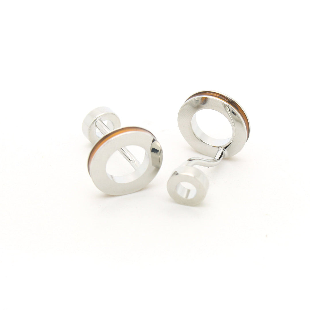 Silvertone Round Gold Lining Rectangle Cuff Links With Jewelry Box - FHYINC