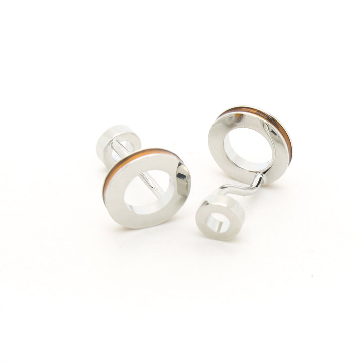 Silvertone Round Gold Lining Rectangle Cuff Links With Jewelry Box - FHYINC