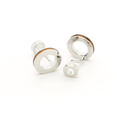 Silvertone Round Gold Lining Rectangle Cuff Links With Jewelry Box - FHYINC