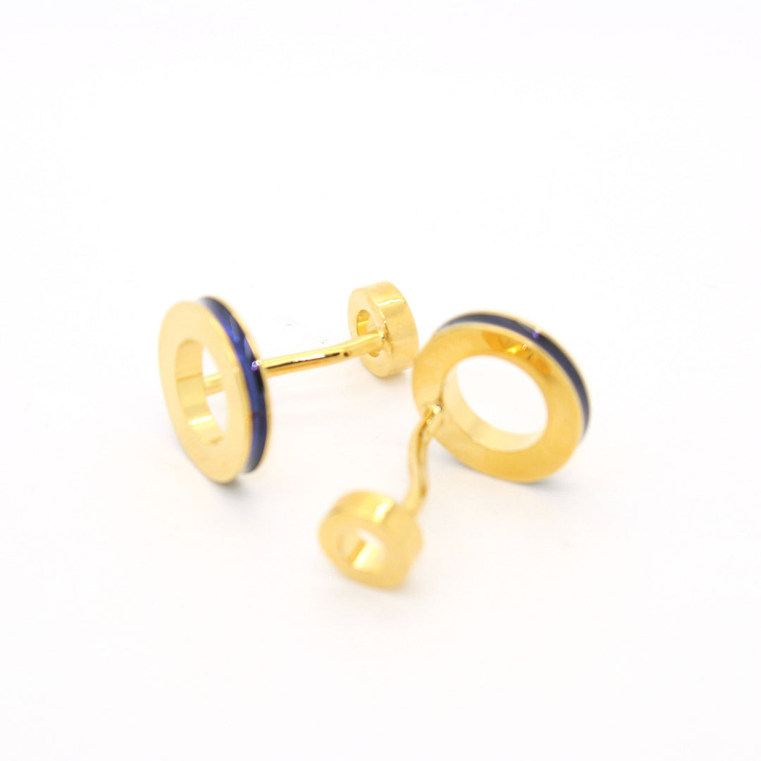 Goldtone Blue Round Lining Cuff Links With Jewelry Box - FHYINC