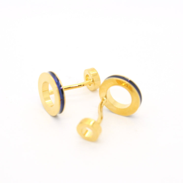 Goldtone Blue Round Lining Cuff Links With Jewelry Box - FHYINC