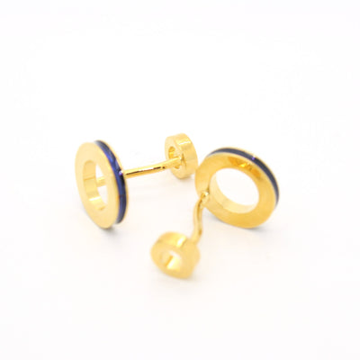 Goldtone Blue Round Lining Cuff Links With Jewelry Box - FHYINC