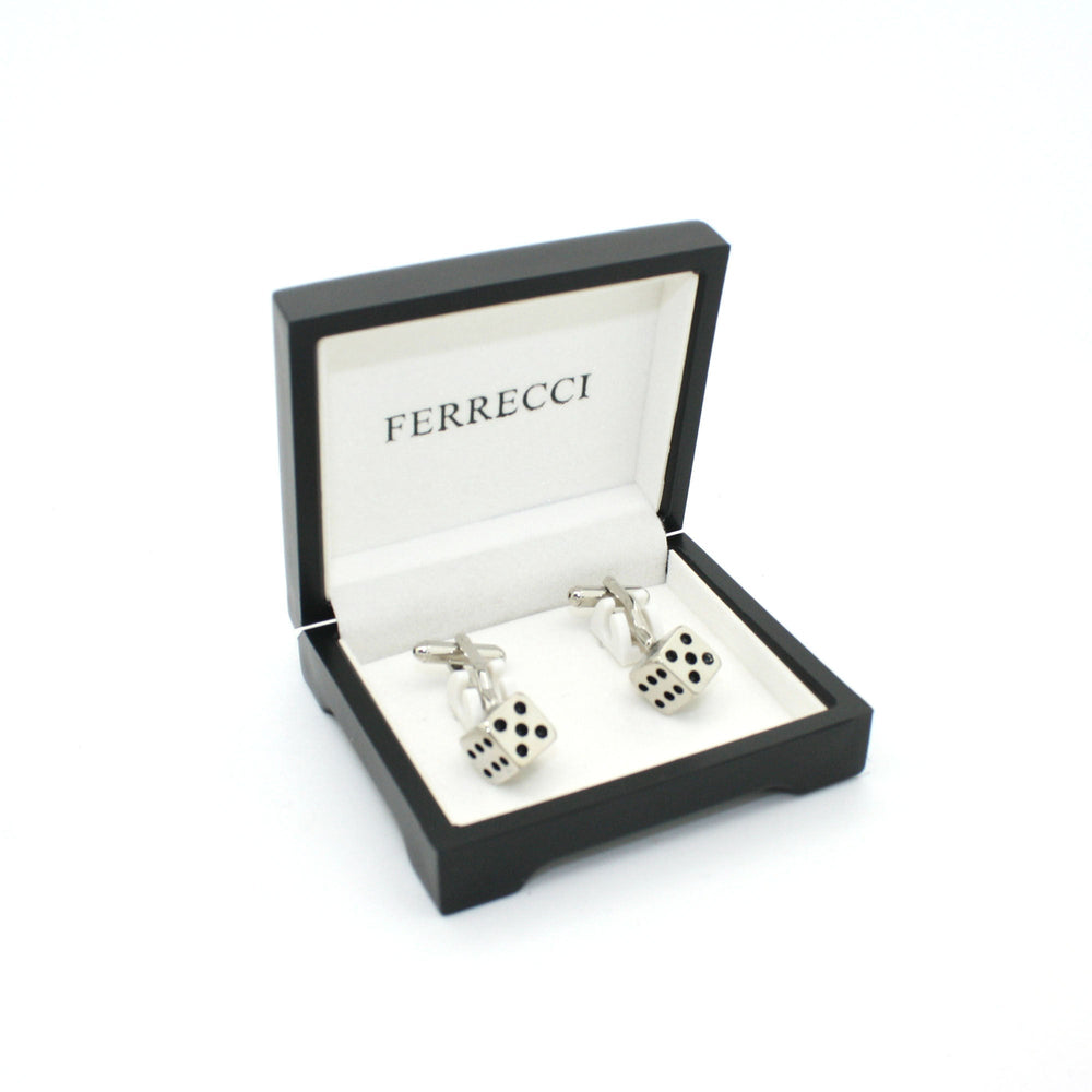 Silvertone Dice Cuff Links With Jewelry Box - FHYINC