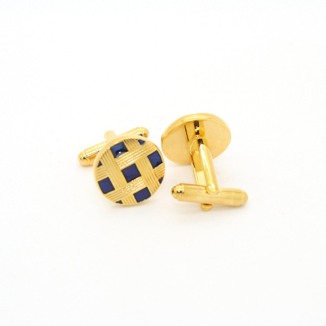 Goldtone Blue Criss Cross Metal Cuff Links With Jewelry Box - FHYINC