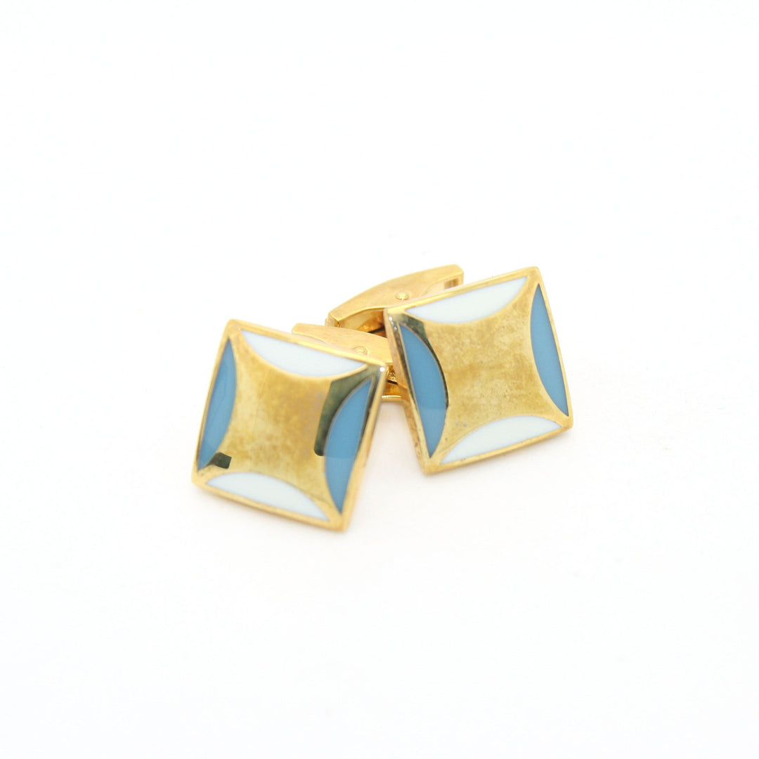 Goldtone Sky Blue Cuff Links With Jewelry Box - FHYINC