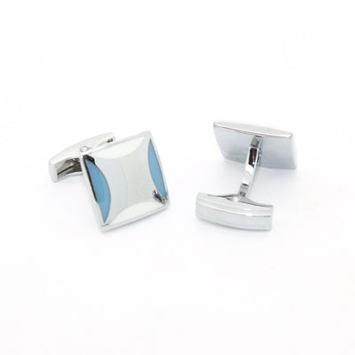 Silvertone Sky Blue Cuff Links With Jewelry Box - FHYINC