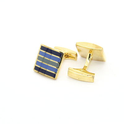 Goldtone Blue Stripe Cuff Links With Jewelry Box - FHYINC