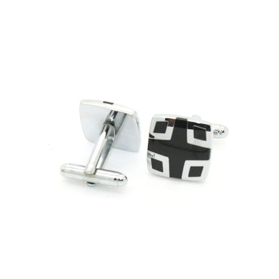 Silvertone Black Cuff Links With Jewelry Box - FHYINC