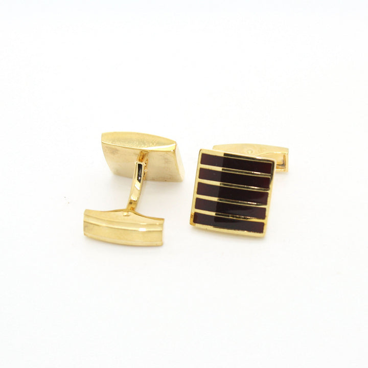 Goldtone Burgundy Stripe Cuff Links With Jewelry Box - FHYINC
