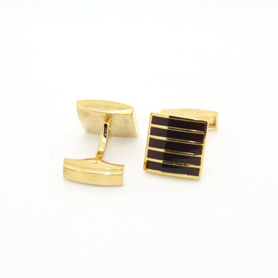 Goldtone Burgundy Stripe Cuff Links With Jewelry Box - FHYINC