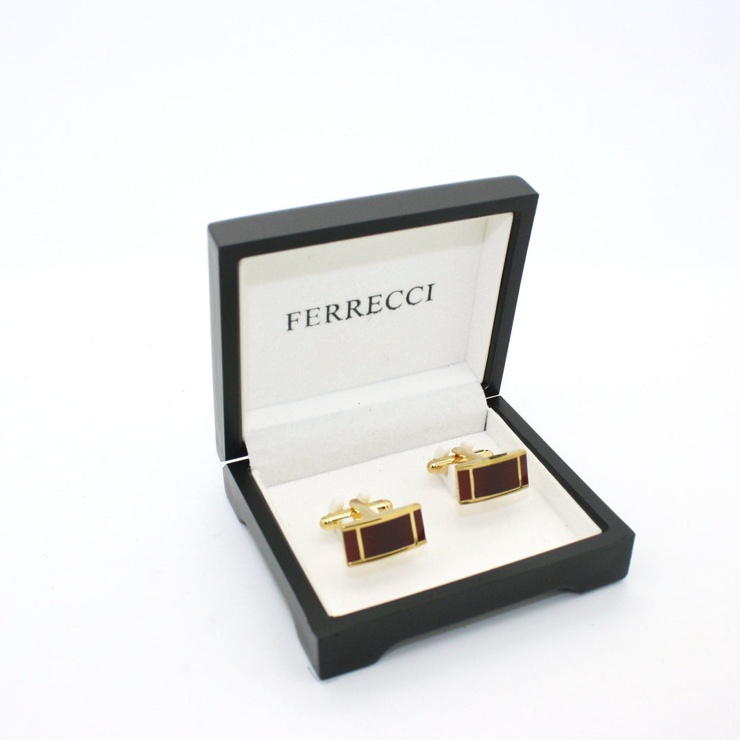 Goldtone Burgundy Cuff Links With Jewelry Box - FHYINC