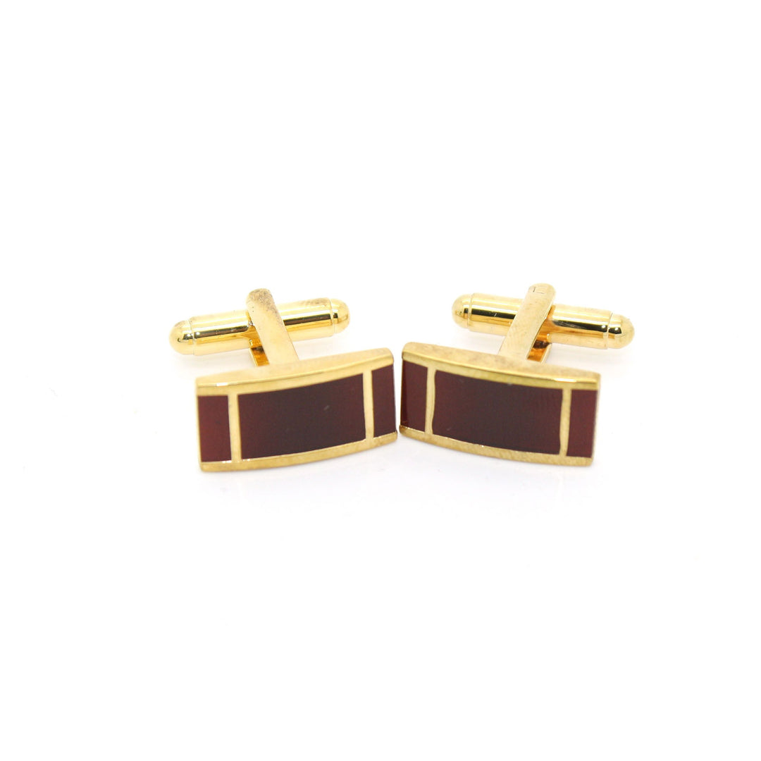 Goldtone Burgundy Cuff Links With Jewelry Box - FHYINC