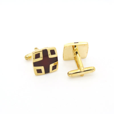 Goldtone Burdungy DesignCuff Links With Jewelry Box - FHYINC