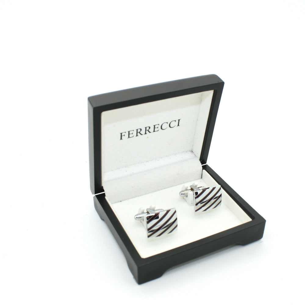 Silvertone Stripe Cuff Links With Jewelry Box - FHYINC