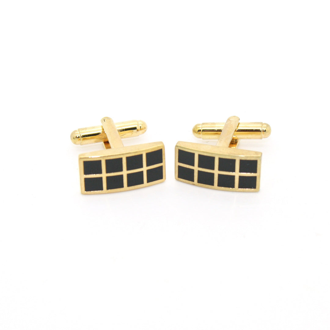 Goldtone Black Checker Rectangle Cuff Links With Jewelry Box - FHYINC