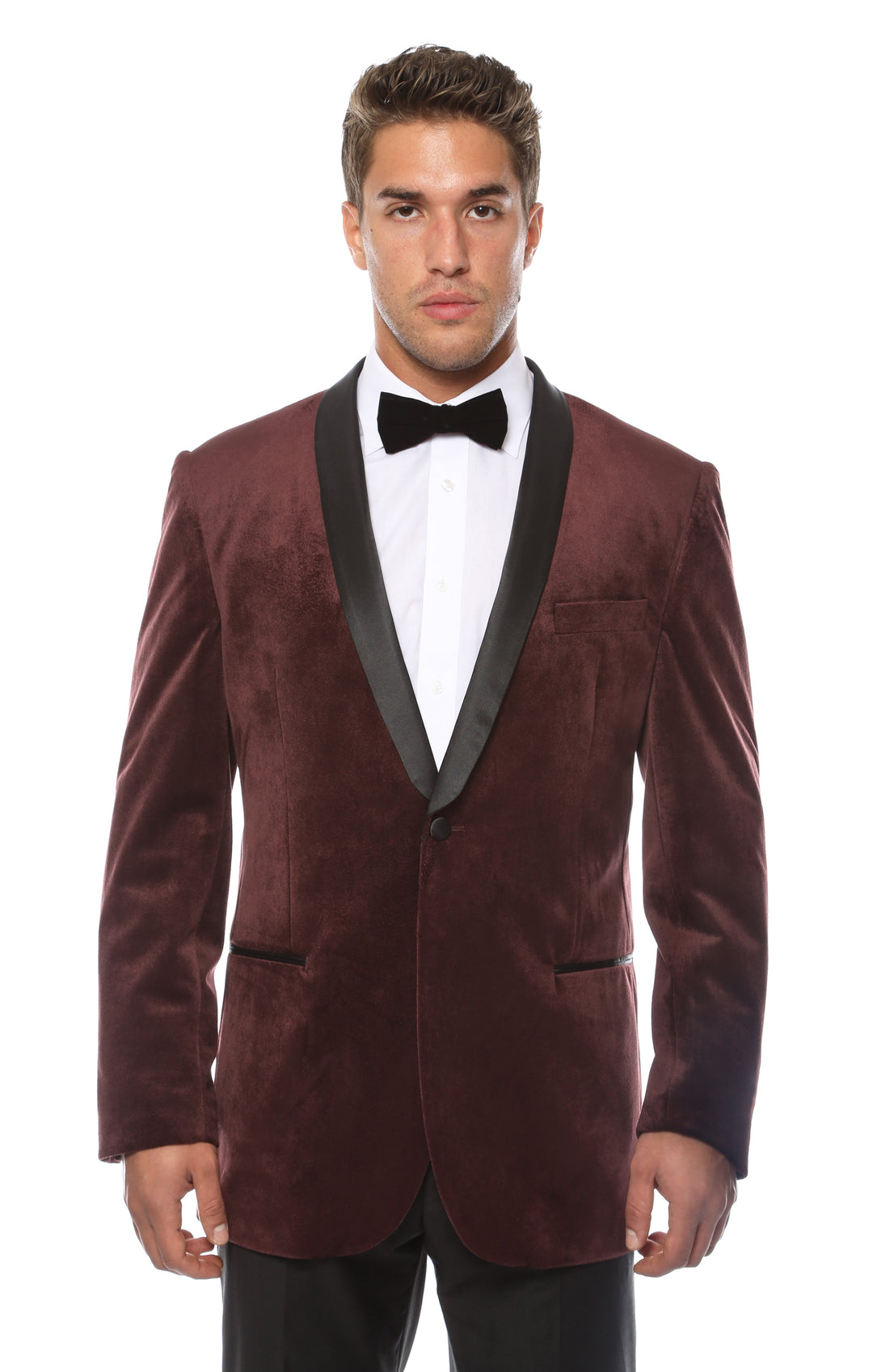 Enzo Burgundy Velvet Slim Fit Shawl Lapel Tuxedo Men&