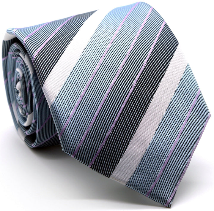 Mens Dads Classic Grey Striped Pattern Business Casual Necktie &amp; Hanky Set EO-6 - FHYINC best men&