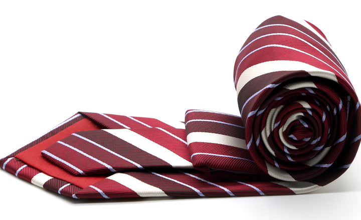 Mens Dads Classic Red Striped Pattern Business Casual Necktie &amp; Hanky Set EO-7 - FHYINC best men&