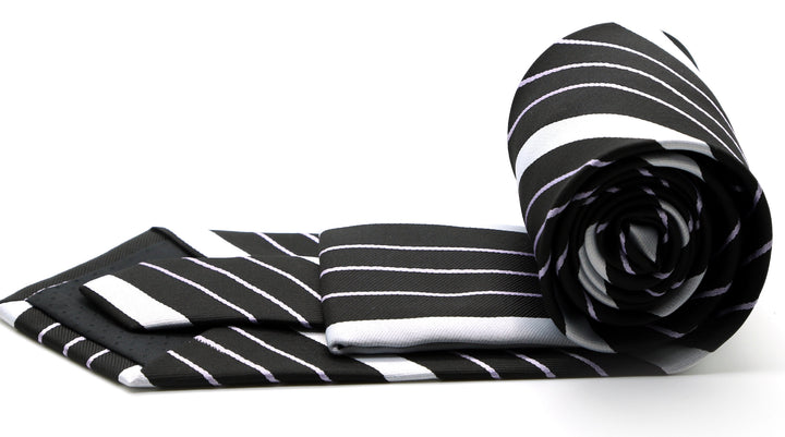 Mens Dads Classic Black Striped Pattern Business Casual Necktie &amp; Hanky Set EO-8 - FHYINC best men&