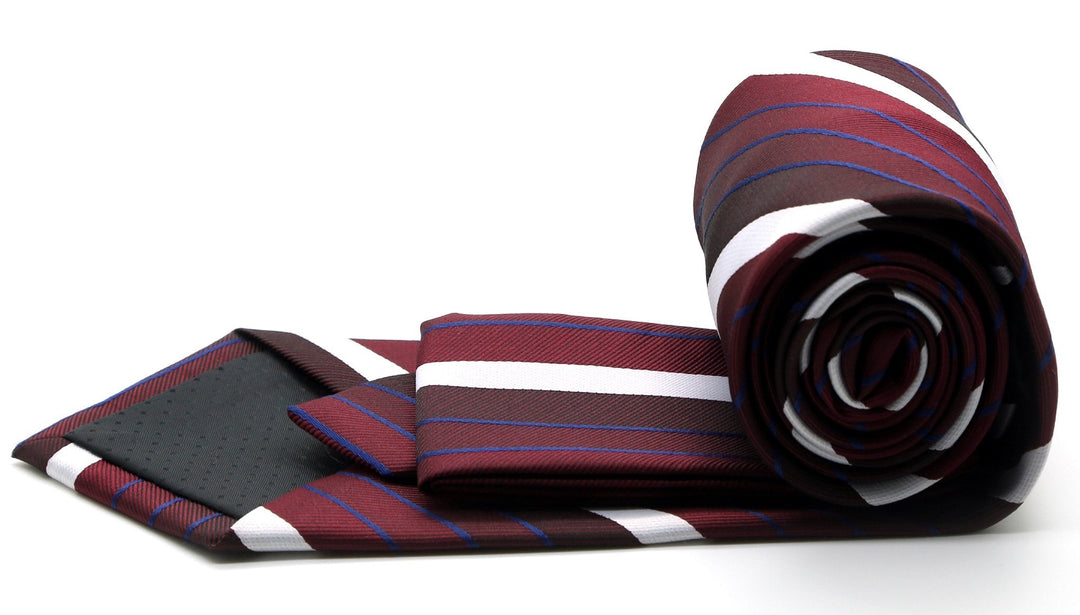 Mens Dads Classic Red Striped Pattern Business Casual Necktie &amp; Hanky Set EO-9 - FHYINC best men&