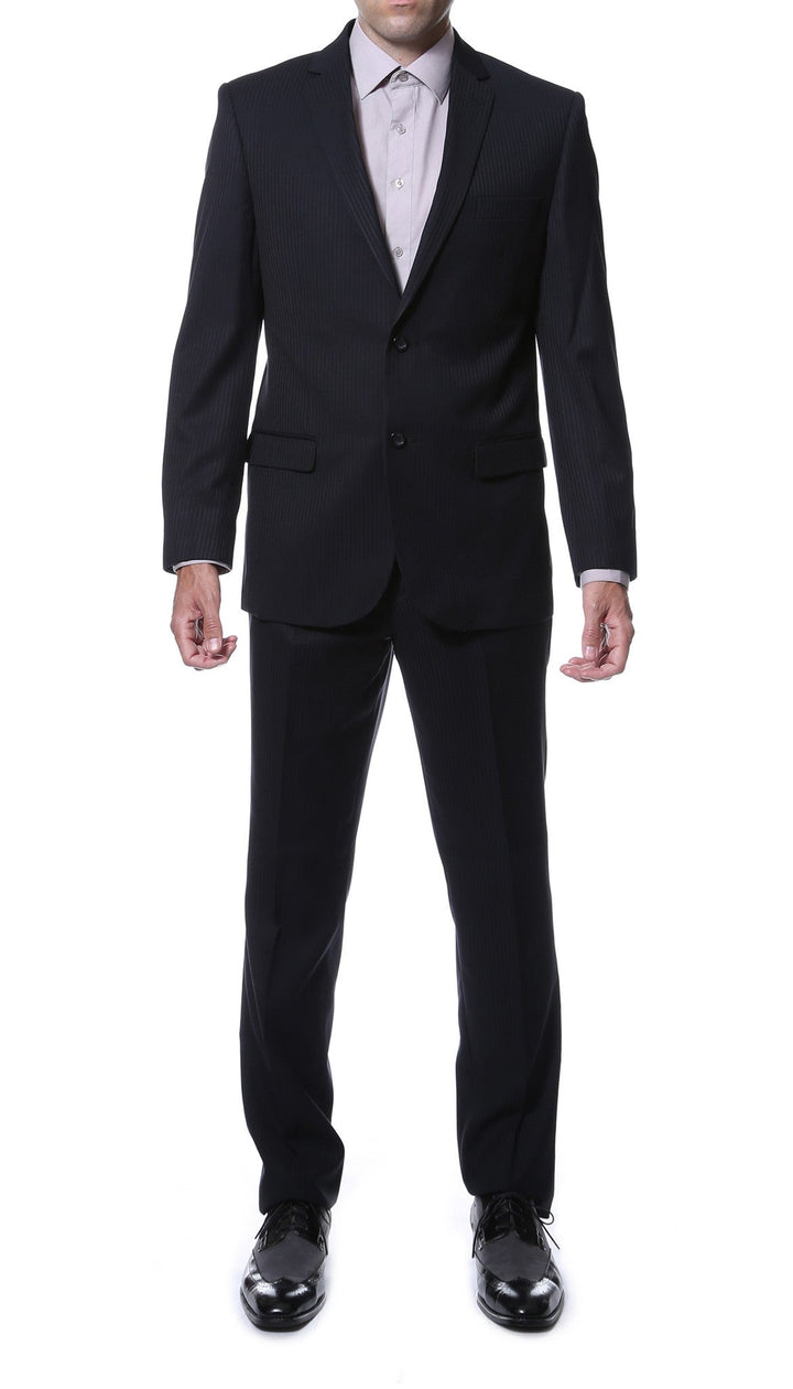 Ernesto Black Pinstripe Slim Fit 2pc Suit - FHYINC best men&