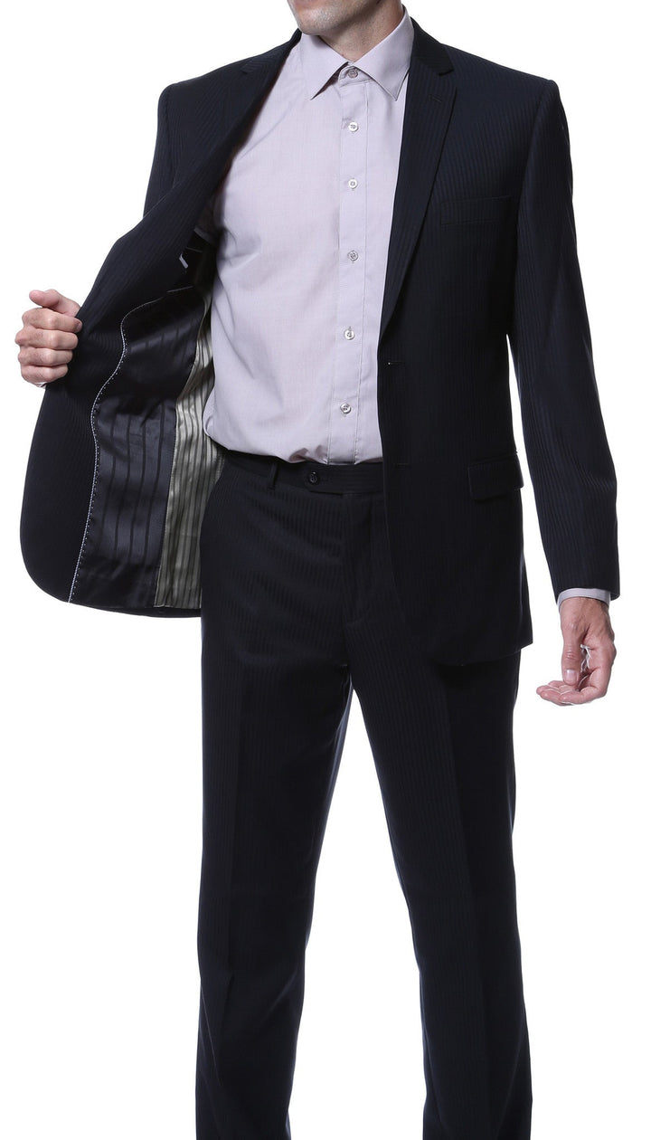 Ernesto Black Pinstripe Slim Fit 2pc Suit - FHYINC best men&