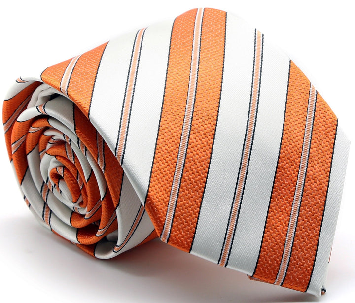 Mens Dads Classic Gold Striped Pattern Business Casual Necktie &amp; Hanky Set F-11 - FHYINC best men&